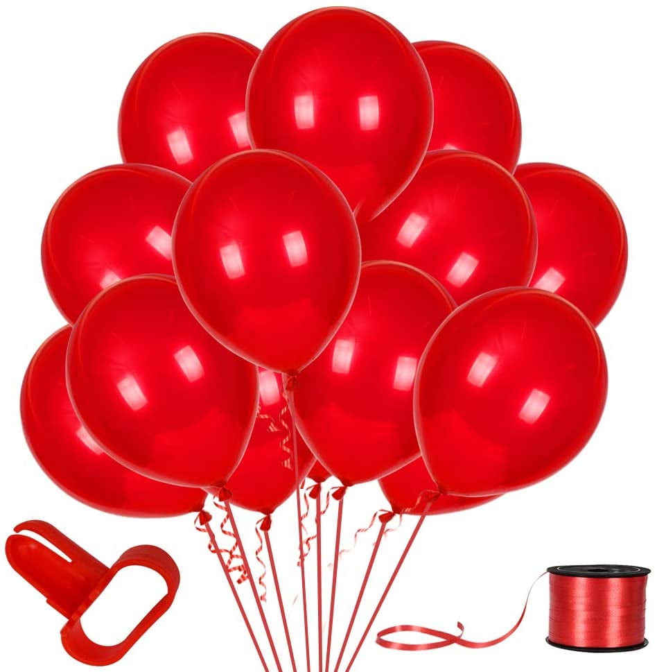 100Pack Red Balloons, Red Latex Balloons Premium Helium Red Balloons for Party Supplies and Decorations(With Red Ribbon) -