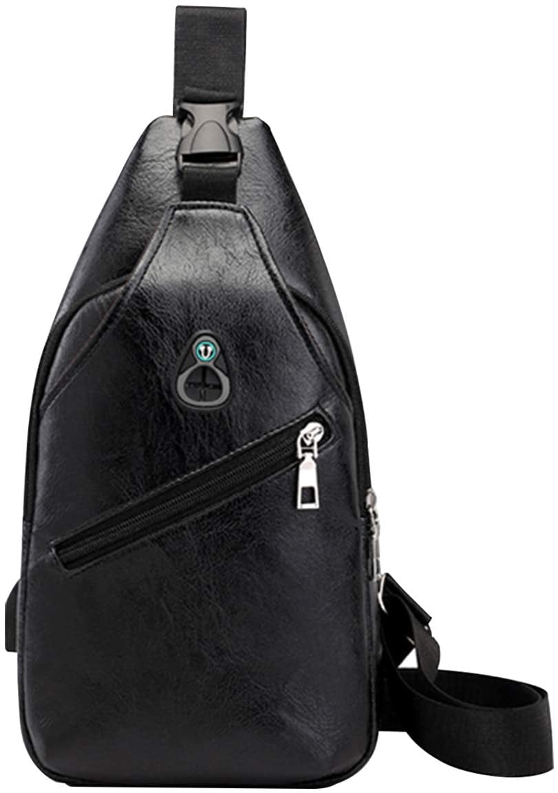 Men Vintage PU Leather CrossBody Sling Bag Large Capacity Casual Backpack USB Charge 