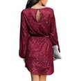 thumbnail image 2 of HLSOHJP Women's Sequin Belted Party Dress Long Lantern Sleeve Glitter Shiny Sparkly Lace Up Cocktail Night Out Mini Dress, 2 of 6