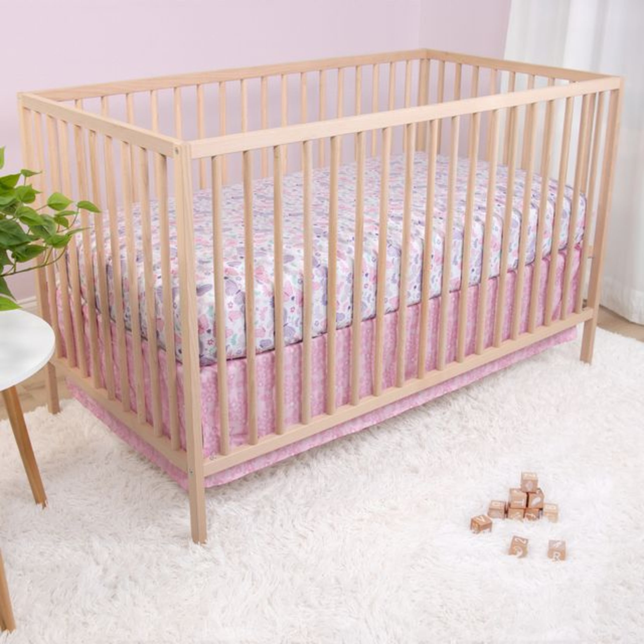 The Peanutshell Pink and Purple Butterfly Song Crib Bedding Set for Baby Girls, 3 Piece Nursery Set
