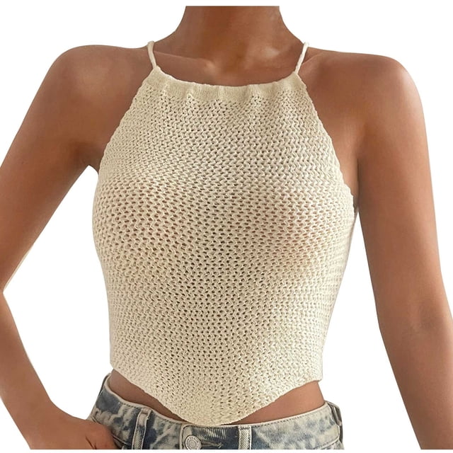 Timegard Womens Tank Tops Eyelet Halter Neck Sleeveless Keyhole Back Top Solid Color Fashion Blouses