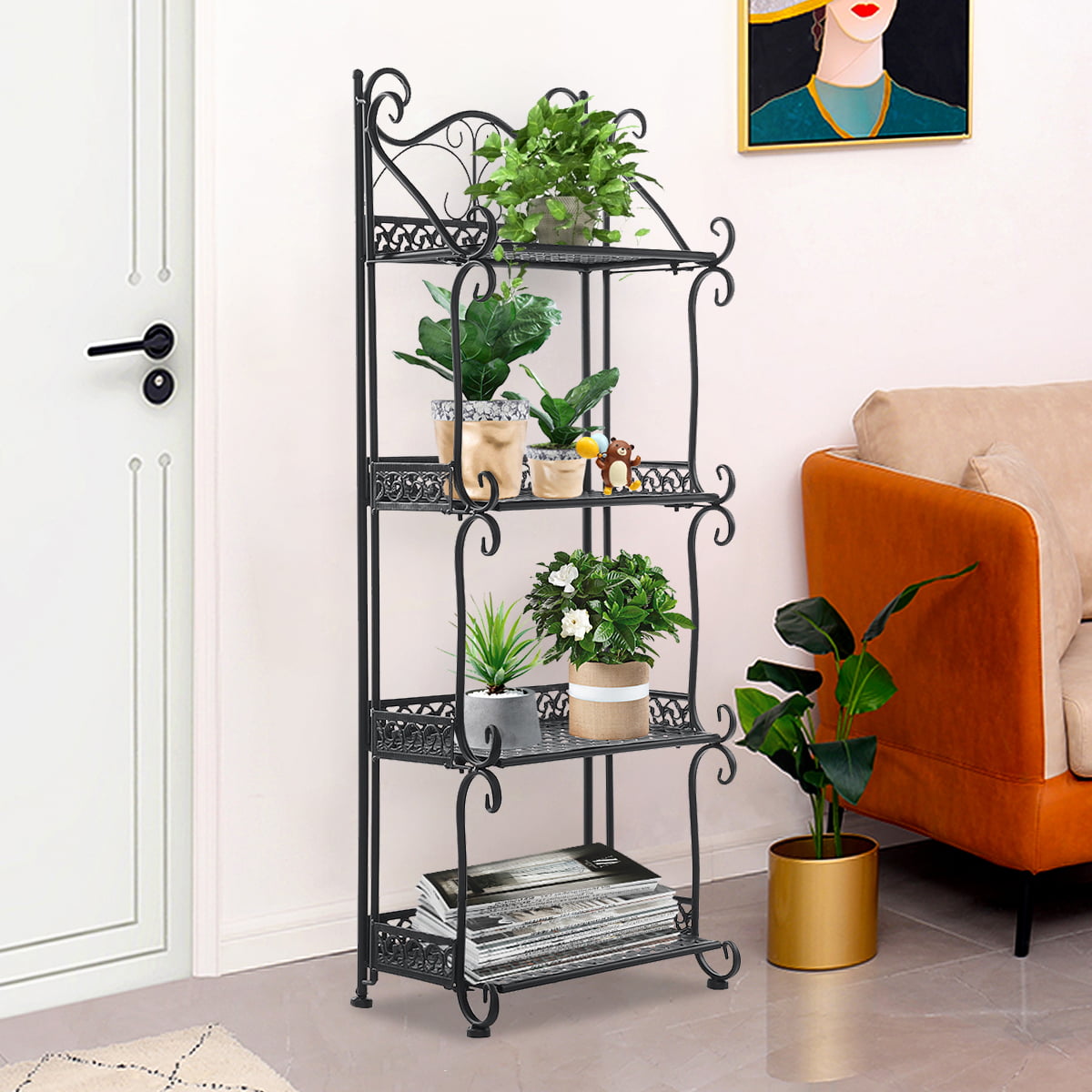 Metal Foldable 3-Tier Plant Stand Baker Rack Shelf Holder Indoor Outdoor Storage 