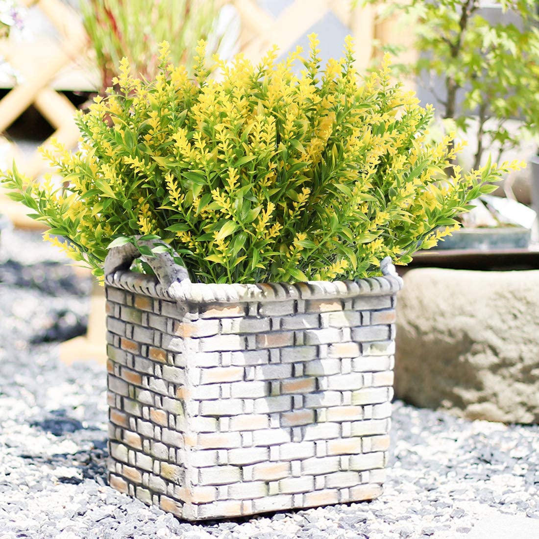 Sinhoon 16 Bundles Artificial Lavender Flowers for Outdoor Decoration, UV Resistant Fake Shrubs Garden Indoor Outdoor Decor (Yellow)