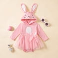thumbnail image 2 of CAICJ98 Baby Girl Easter Outfit Infant Bunny Onesie Ruffle Tulle Tutu Dress Bubble Romper Hooded Jumpsuit With Ear (Pink,0-3 Months), 2 of 7