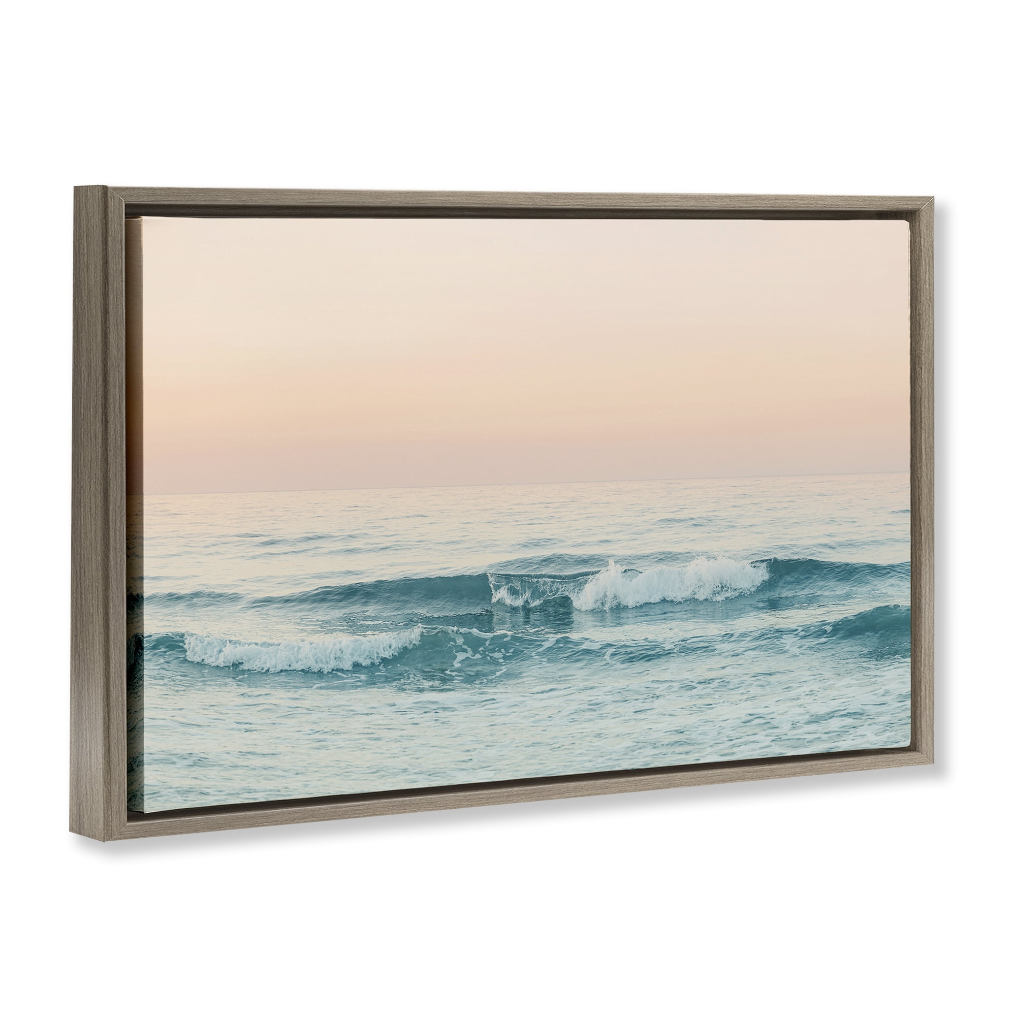 Stupell Industries Greece Ocean Waves Nautical & Beach Photography Brown Floater Framed Canvas Art Print Wall Art, 25 x 17