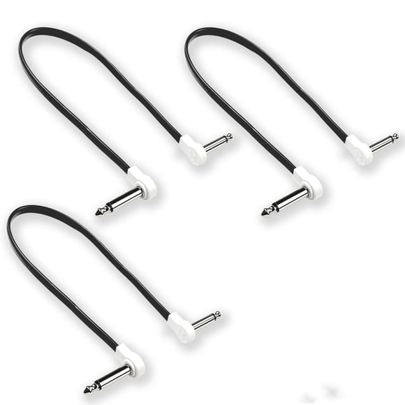 M MAKA Flat Low Profile Guitar Patch Cable 20 inch for Effects Pedals, 1/4 inch Right-Angle, White,  multicolor