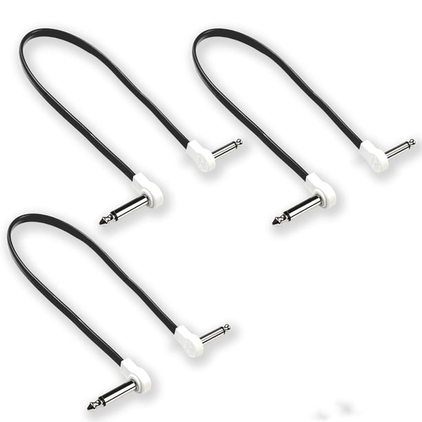M MAKA Flat Low Profile Guitar Patch Cable 20 inch for Effects Pedals, 1/4 inch Right-Angle, White, multicolor