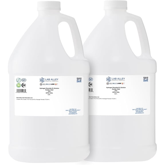 Lab Alley Hydrogen Peroxide 6% Food Grade, Kosher Certified, Halal, GMO-Free, 2 Gallons