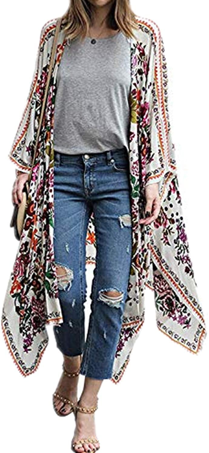 Womens Long Chiffon Kimono Loose Sheer 