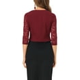 thumbnail image 3 of INSPIRE CHIC Valentine's Day Women's Floral Lace Shrug Top 3/4 Sleeve Open Front Work Office Cardigan Formal Bolero M Burgundy, 3 of 7