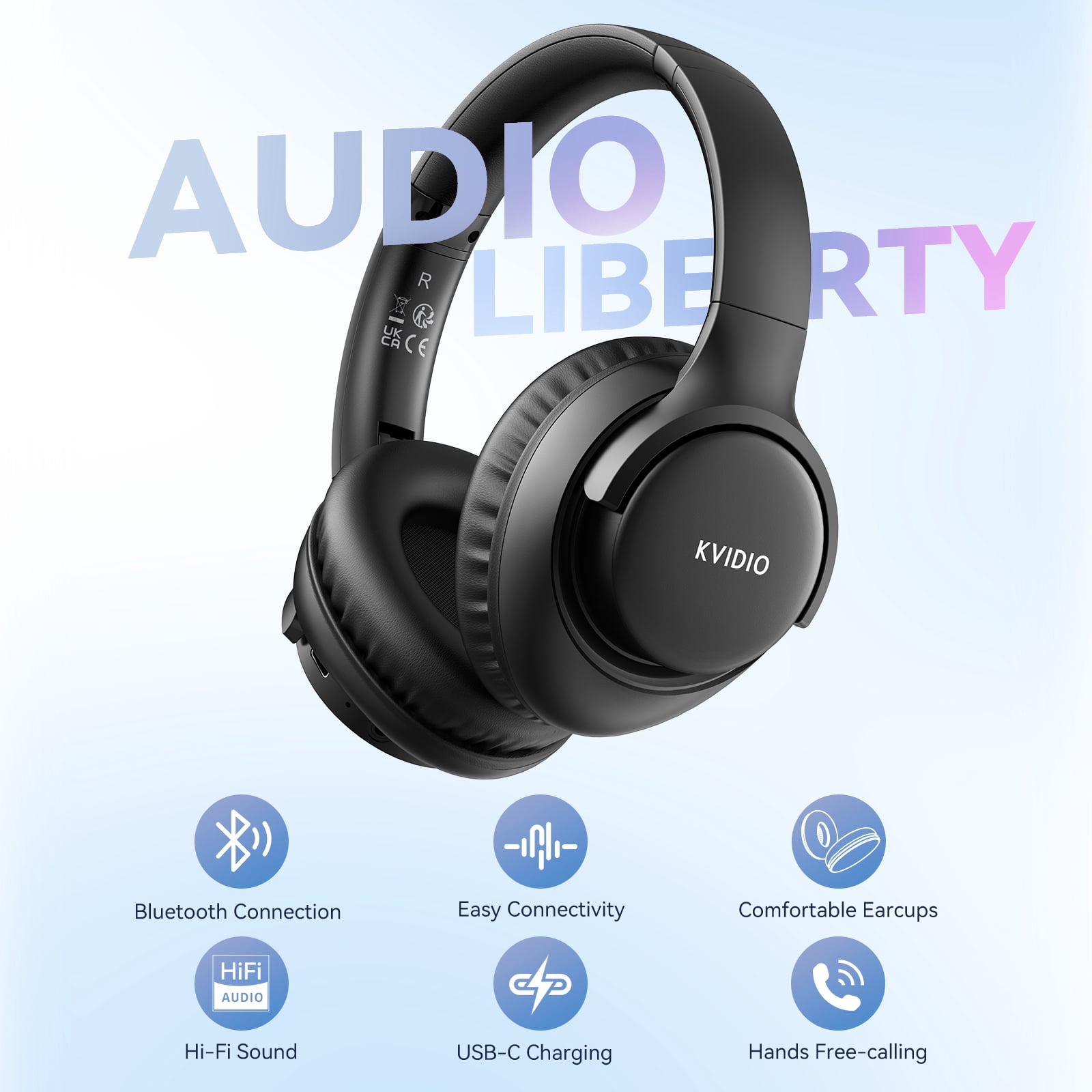 KVIDIO Bluetooth Headphones, Wireless Headphones with Microphone, 65H Running Time, over-Ear Headphones for Computer Laptop Travel Home Office PC (Black) thumbnail 8