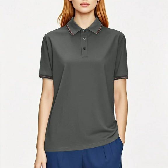 VgaVtl Plus Size Womens Shirts Polo Short Sleeve Collared Womens Blouses Plus Size Solid Button Relaxed Fit Holiday Tops,Gray XXL