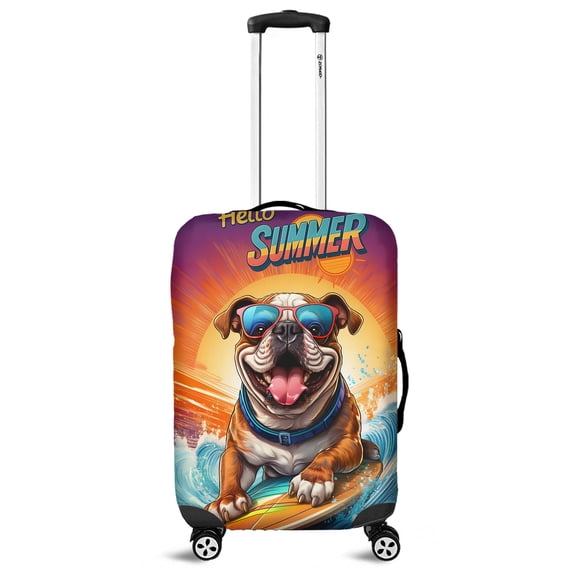 Retro Surfing Bulldog in Cool Sunglasses Hello Summer Waves Travel Luggage Cover Dog Lover Gifts Idea Suitcase Dust Protective Decor - 10001