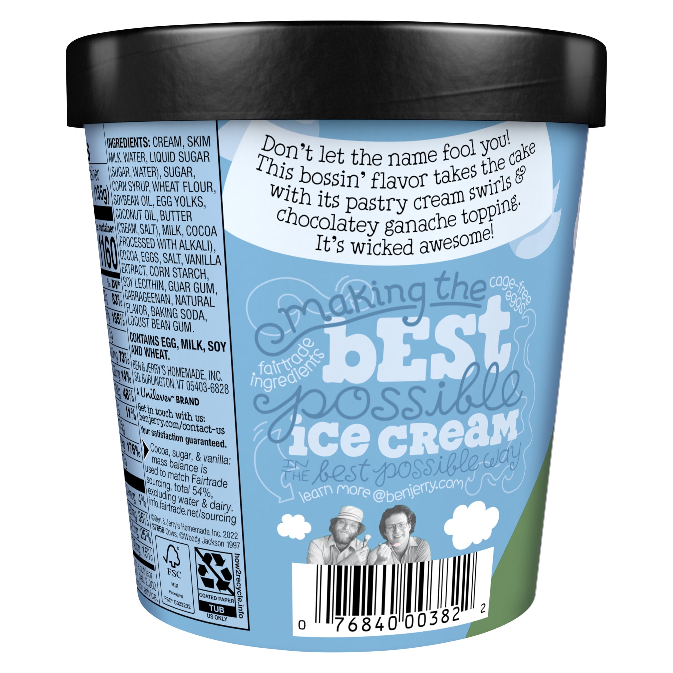 Ben & Jerry's Non-GMO Top Bossin' Cream Pie Ice Cream Free-Range Eggs Kosher Milk, 1 Pint