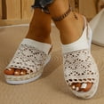 thumbnail image 3 of Rokment Crochet Platform Wedge Sandals for Women Boho Beach Summer Fashion Casual Mesh Lace Espadrilles Chunky Heeled Dress Slip on Slides Vacation Walking Shoes Beige Size 6.5, 3 of 6