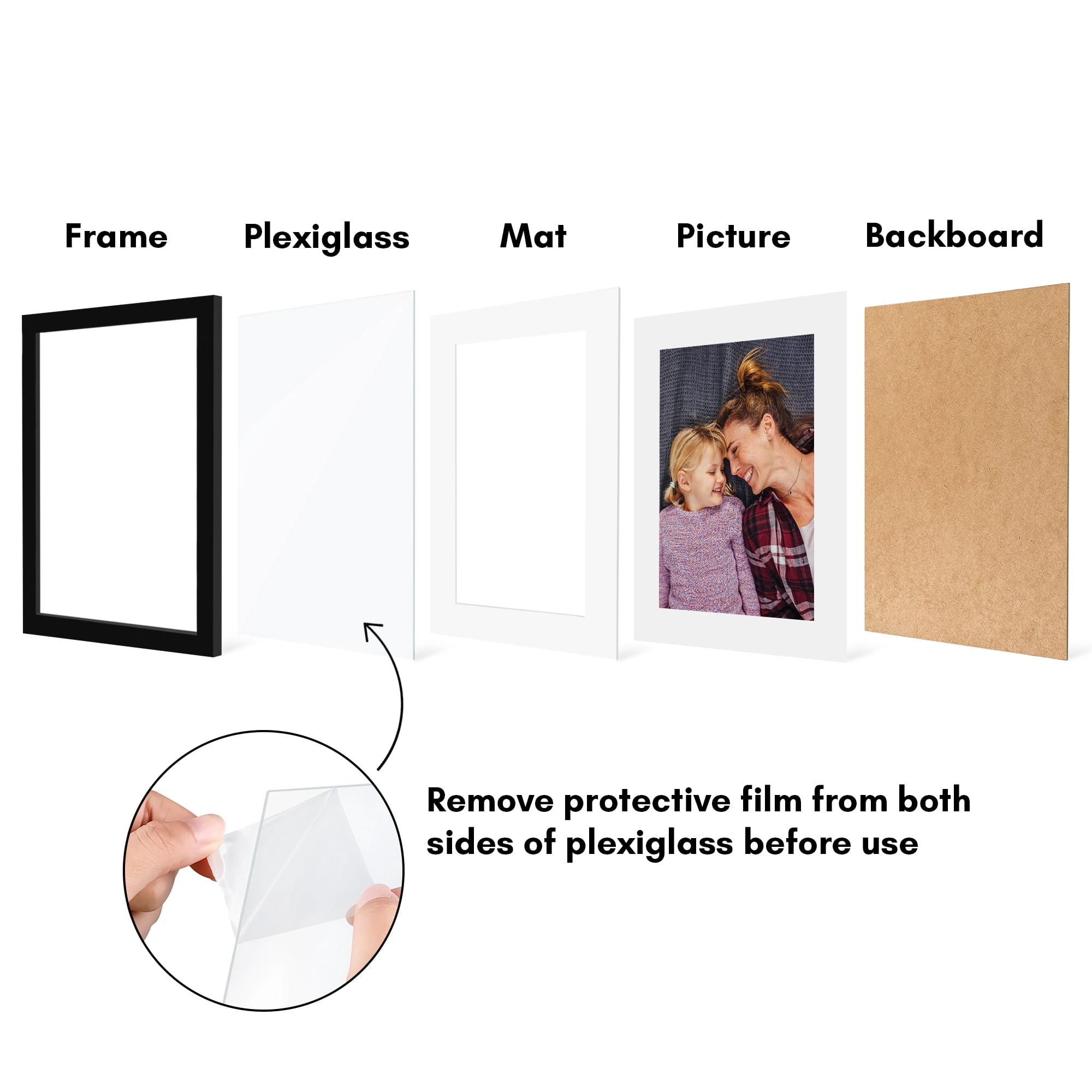 Americanflat 11x14 Picture Frame with Polished Plexiglass with 8x11 Mat 5 Pack Display Photo Galleria - Black