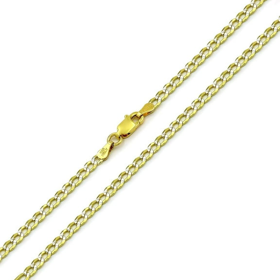 925 Italian Sterling Silver 10.5mm Solid Cuban Diamond Cut Chain, FREE Microfiber Cloth, ITProLux Yellow Gold Plated Pave Curb Link Mens Womens Necklace, Giorgio Bergamo