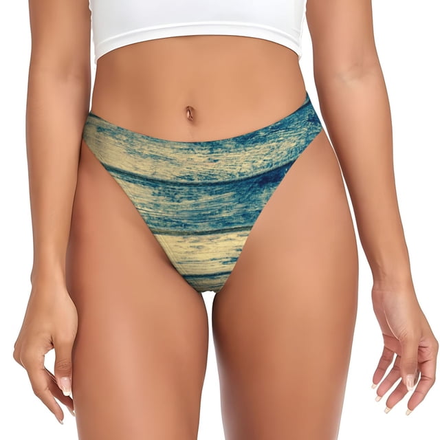 Balery Retro Wooden Tangas de Algodón para Mujer con Estampado – Ropa Interior Sexy, Transpirable, G-string-Medium