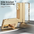 thumbnail image 4 of Dteck for Samsung Galaxy Z Fold 6 Case with S Pen Holder & Stylus, Luxury Leather Case Replacement Hinge Protection Cover Built in Screen Protector Protective Shell for Galaxy Z Fold 6 ,Gold+Gold, 4 of 9