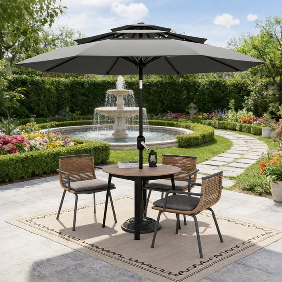 Emorefun 10ft Patio Table Umbrella, 3-Tier Large Outdoor Umbrella with Easy Crank and Push Button Tilt for Pool, Deck, Gray