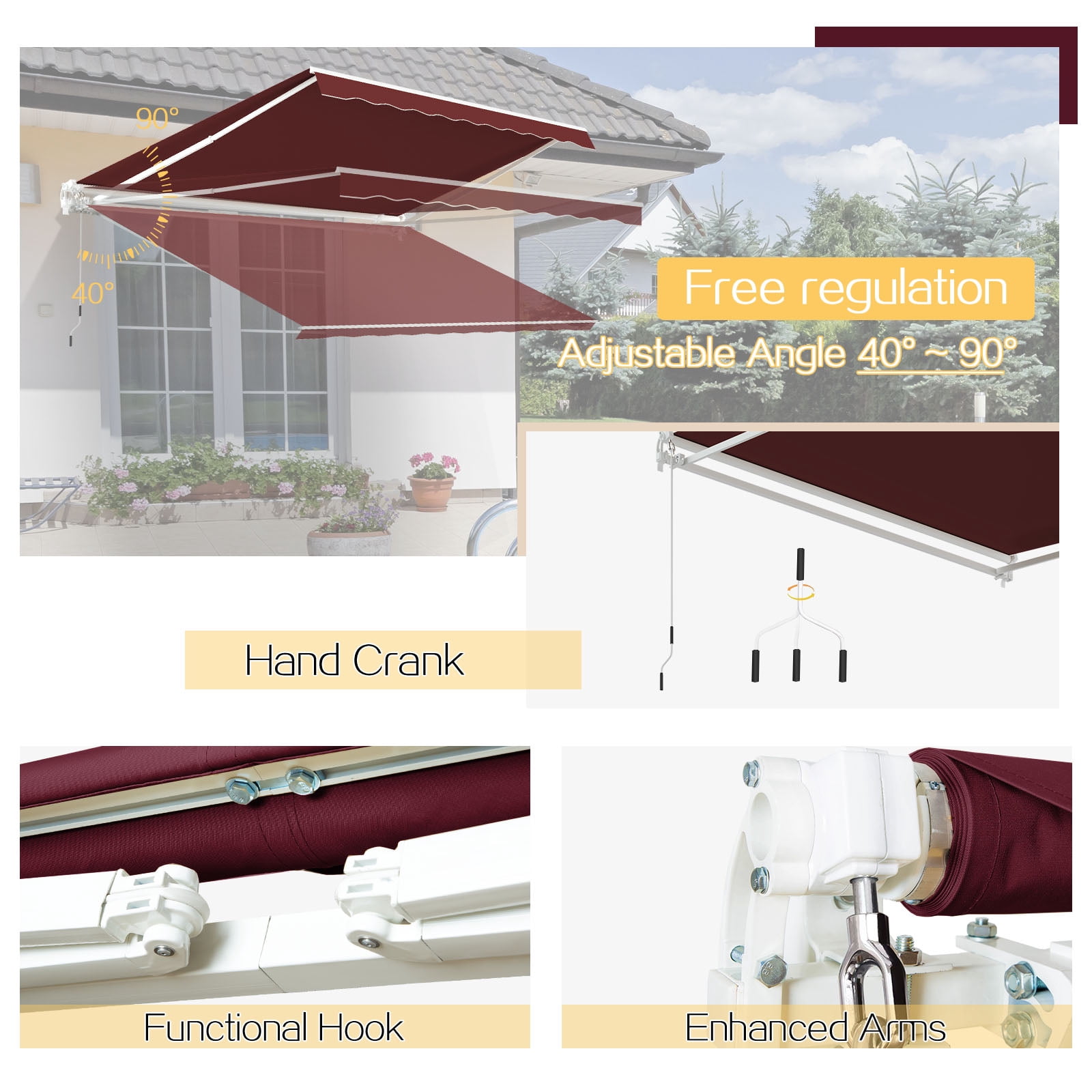AECOJOY 13'x10' Manual Retractable Patio Awning, UV & Waterproof