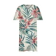 thumbnail image 5 of Sakmal Dresses for Women Beige V-Neck Mid-Length Loose Fit Floral Short Sleeve Shift Dress, 5 of 5