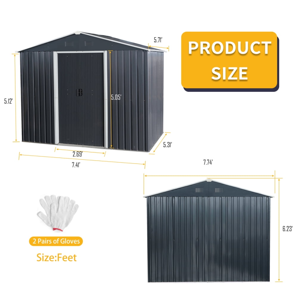 8x6ft Black Metal Storage Shed - Outdoor Utility Shed with Steel Foundation - Weatherproof Garden & Lawn Equipment Shelter