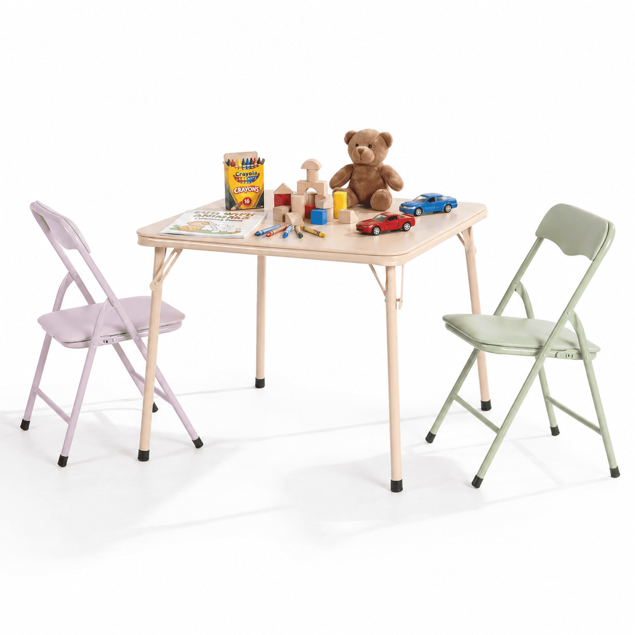 Homy Casa 3-Piece Kids Table and Chairs Set, Folding Activity Table for Toddlers Arts Crafts Playroom Preschool