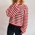 thumbnail image 5 of Byworldtasic Womens Oversized Sweaters Women's 2025 Fall Winter Long Sleeve Striped Sweater Casual Crewneck Pullover Knit Tops Red, 5 of 5