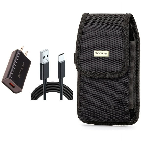 18W Fast Home Charger & Case Belt Clip for iPhone 15 Pro - 6ft Long USB-C Cable Type-C Cord USB Wall Adapter Power Wire and Swivel Holster Rugged Cover Y4R for iPhone 15 Pro (6.1")