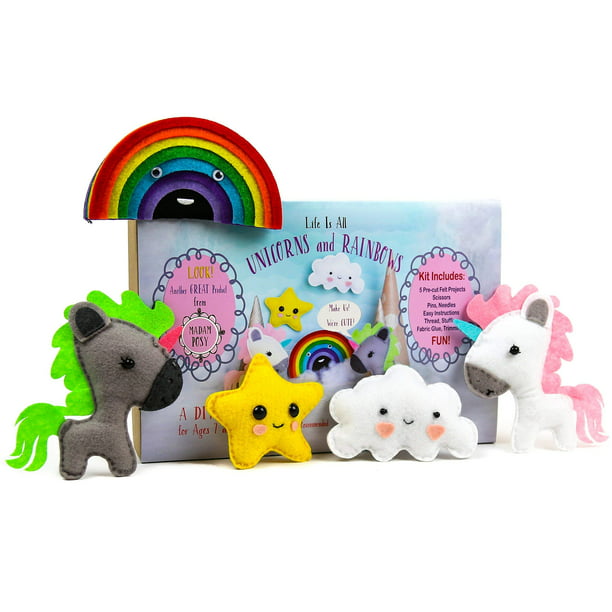 Madam Posy Design Rainbows and Unicorns Stuffed Animal Sewing Crafts Kit for Girls: Unicorn Crafts Stuffed Animal Sewing Craft Kit: Unicorn Kit for Kids Age 7-12 - Walmart.com
