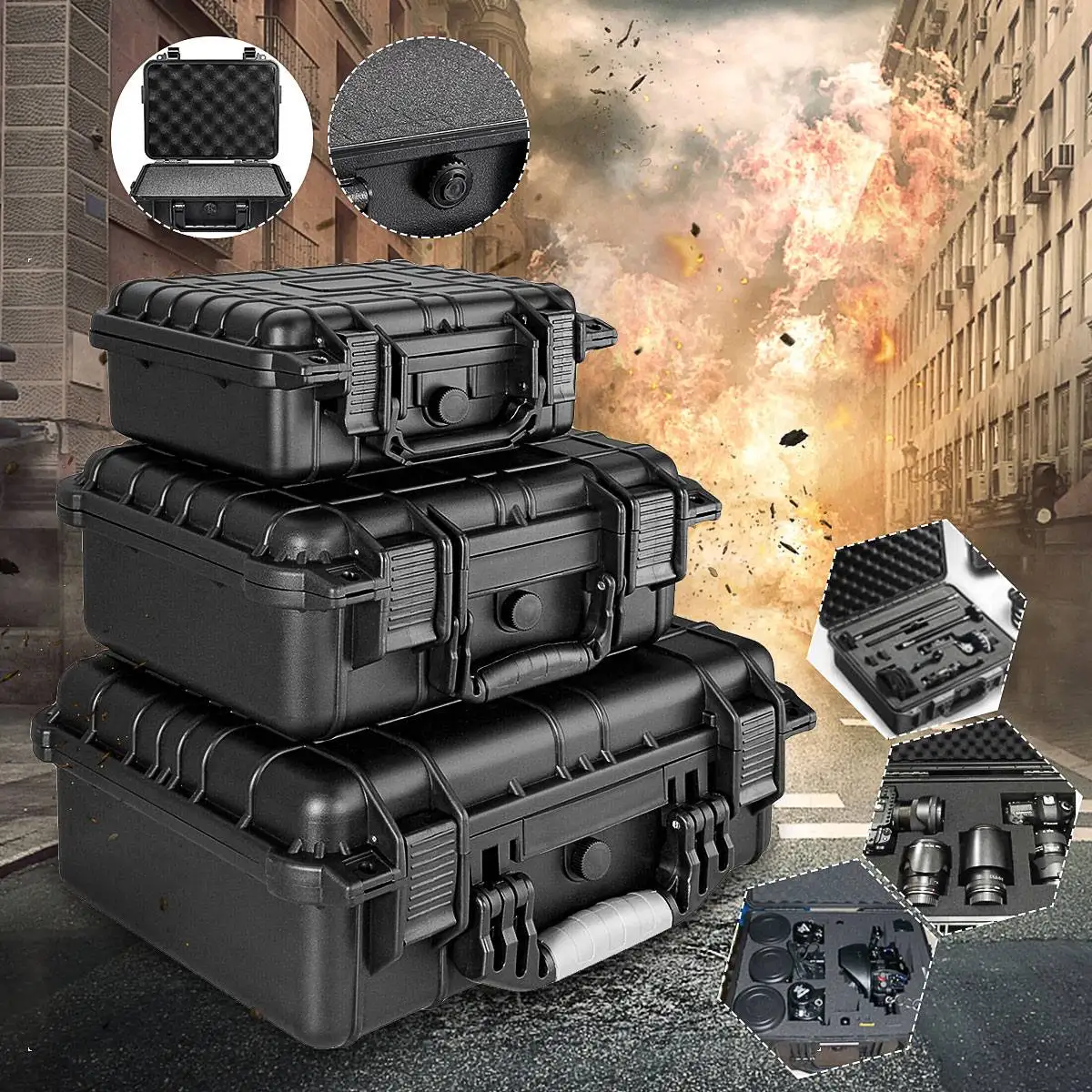 7 Sizes Tool Box ABS Plastic Hard Carry Case Safety Equipment Instrument Case Portable Tool Box Impact Resistant Tool Case Foam