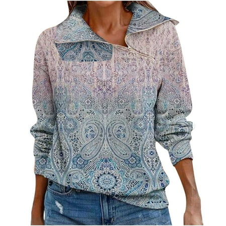 

Long Sleeve Shirts for Women Fall Tops for Women Women Casual Printing Lapel Zipper Long Sleeve Slim Blouse Sweatshirt Womens Tops Casual Long Sleeve Corset Tops for Women