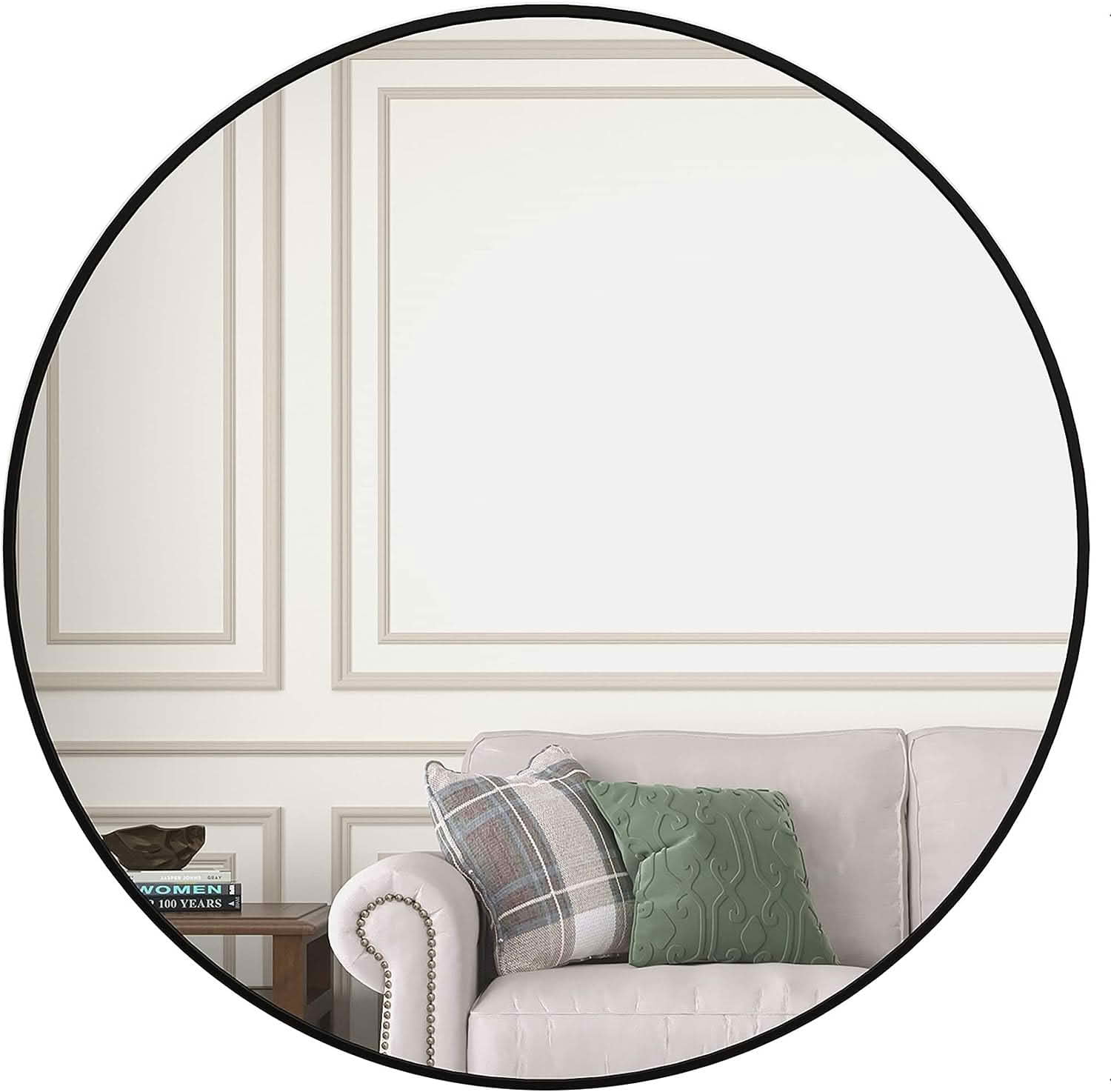 MAYEERTY 39 Inch Black Metal Framed Round Bathroom Wall Mirror, for Large Bathroom Decor