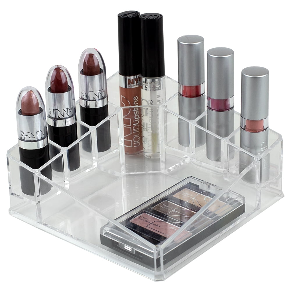 Small Square Shatter-Resistant Plastic 8 Compartment Cosmetic Organizer, Clear