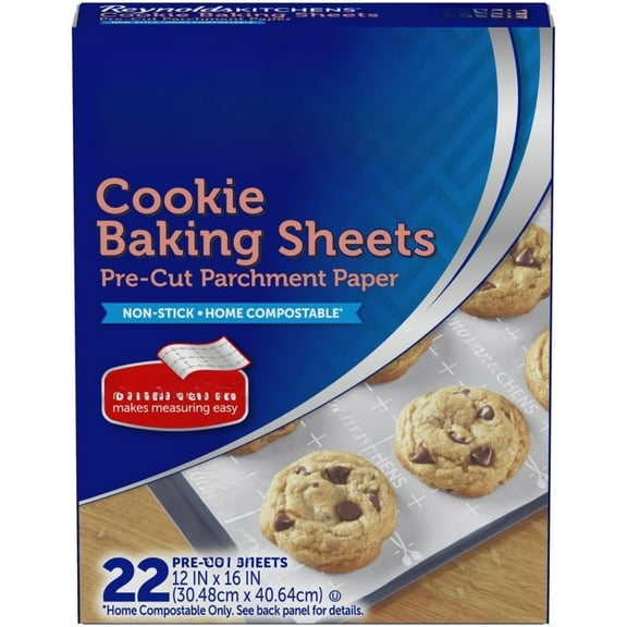Kitchens Cookie Baking Sheets, Pre-Cut Baking Parchment Paper Sheets for Cookies, Oven-Safe up to 425 Degrees, Reusable Up to 3X, No-Mess Cleanup, 12 in x 16 in, 22 Count