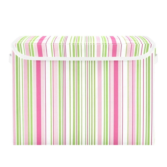 Storage Box With Lid 16.5x12.6x11.8In Foldable Stacked Household Storage Box Green Vertical Stripe