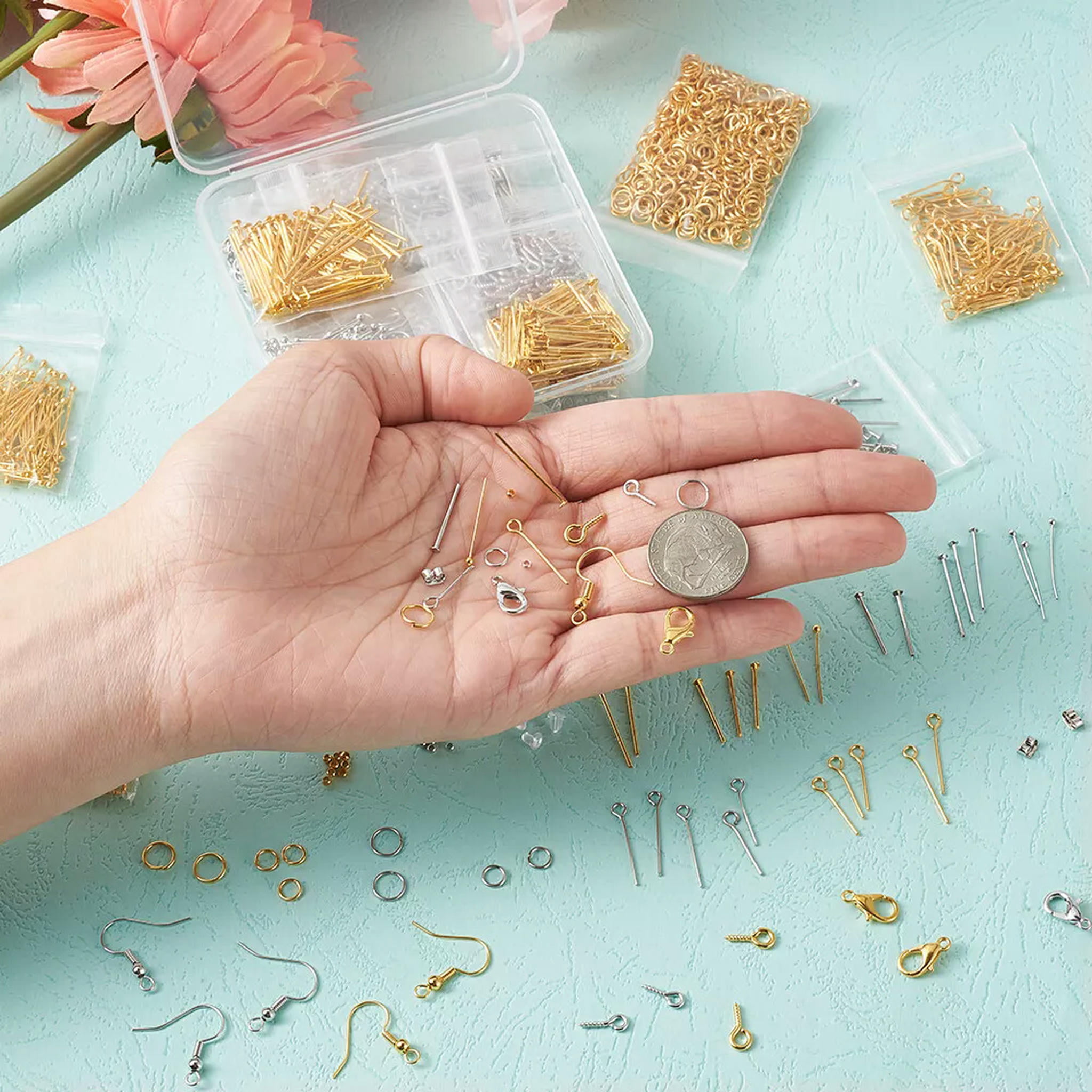 U8MO 1 Set DIY Jewelry Sets With 60pcs Earring Hooks 200x Ear Nuts 1000xJump Rings