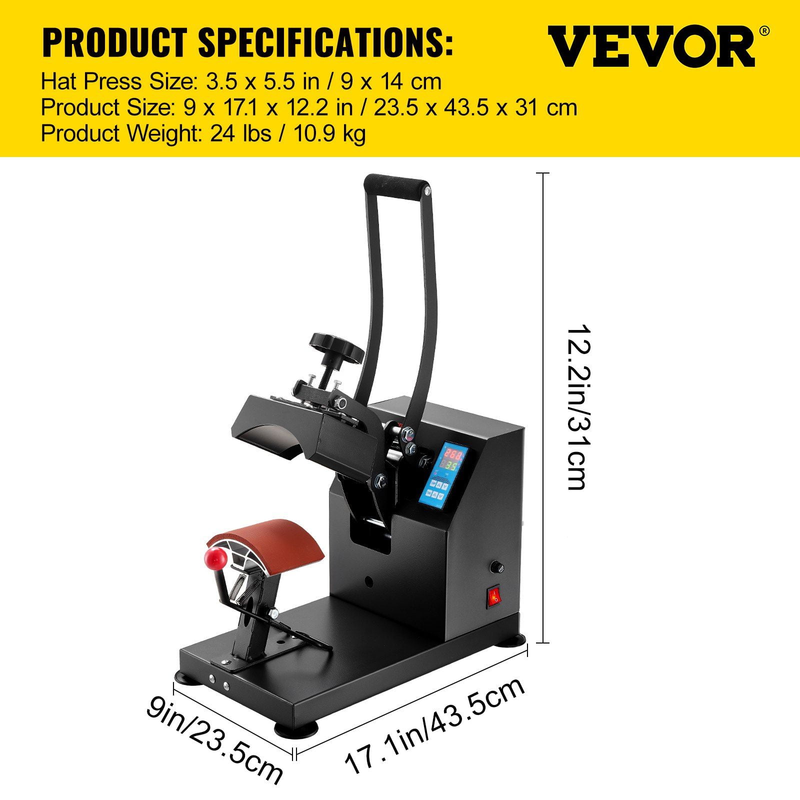 6x3.75Inch Clamshell Hat Heat Press - Curved Element for Caps, Digital LCD Timer & Temp Control, Rigid Steel Frame, No Stick Surface, Ideal for Hat Sublimation (6x3.75Inch)