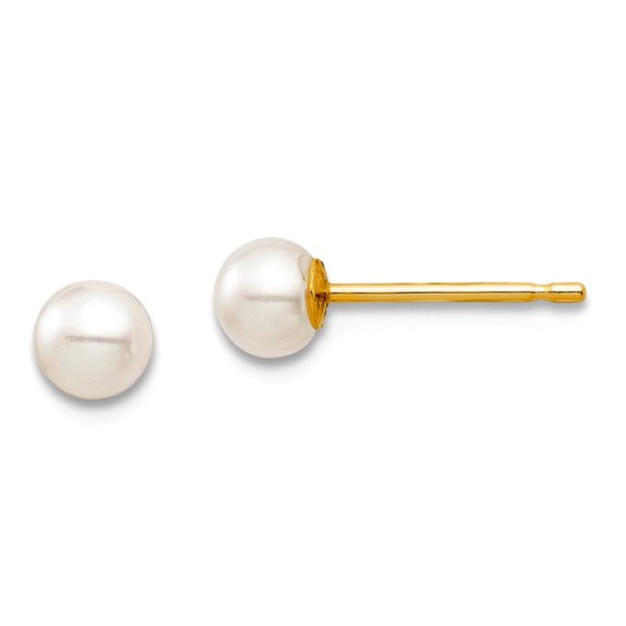 14k Yellow Gold 3mm Freshwater Cultured Pearl Earrings 3x3mm Stud Earring for Women