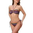 thumbnail image 4 of Conjuntos de bikini de patrón de ondas a rayas en bloques de color para mujer, 2 piezas, parte superior halter y parte inferior triangular, trajes de baño grandes de arcoíris, 4 of 5
