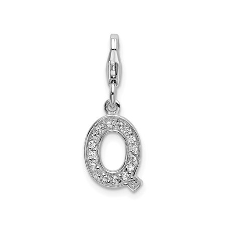 Sterling Silver Letter Q Pendant with Cubic Zirconia, Initial Charm for Women or Unisex, Alphabet Necklace or Bracelet Jewelry, Personalized Custom Monogram Accessory