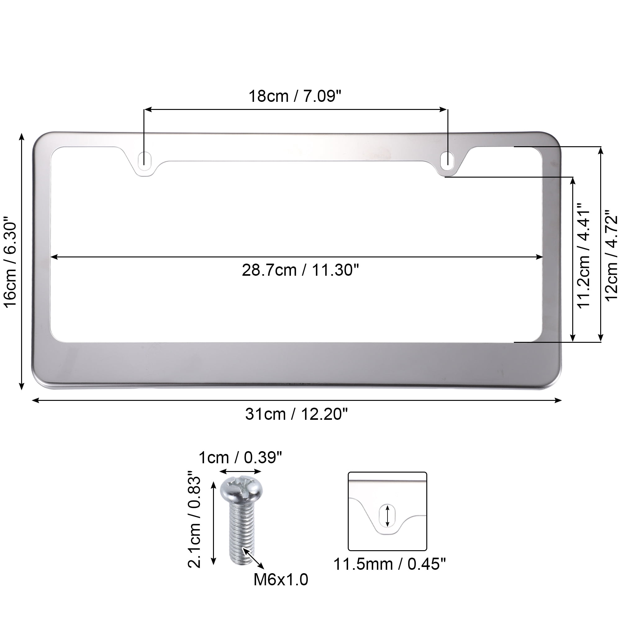 Unique Bargains License Plate Frame Metal Front Rear Cover with Screws and Pads 1Pcs