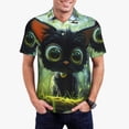 thumbnail image 1 of Balery Cute Big-Eyed Black Cat Camisa Polo de Hombre con Estampado, de Manga Corta y Tejido Medio, Camisa Tipo Golf Polo-3X-Large, 1 of 6