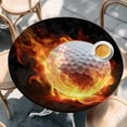 thumbnail image 2 of Golf Ball Round Tablecloth, Fitted Table Cover with Elastic for 55"-60" Round Tables, Sport Modern Glowing Burning Classic Art Table Cloth Outdoor Indoor Dinning Party Waterproof Tablecloths, 2 of 7