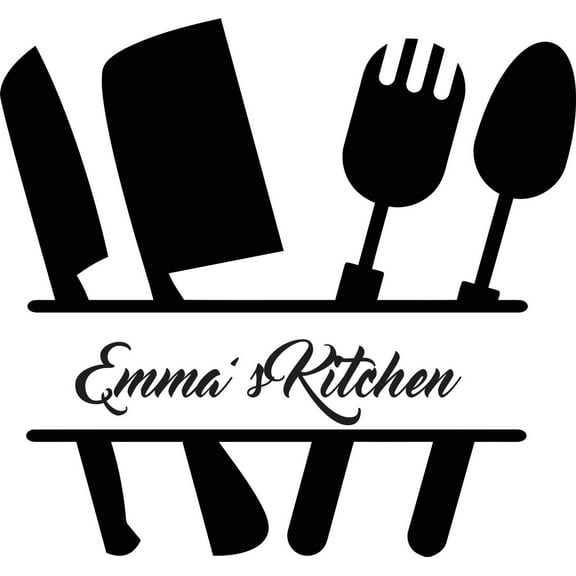 Personalized Name Vinyl Decal Sticker Custom Initial Wall Art Personalization Home Decor Kitchen Chef Utensils Cooking Serving Spoons Gadget Set 12 Inches X 12 Inches