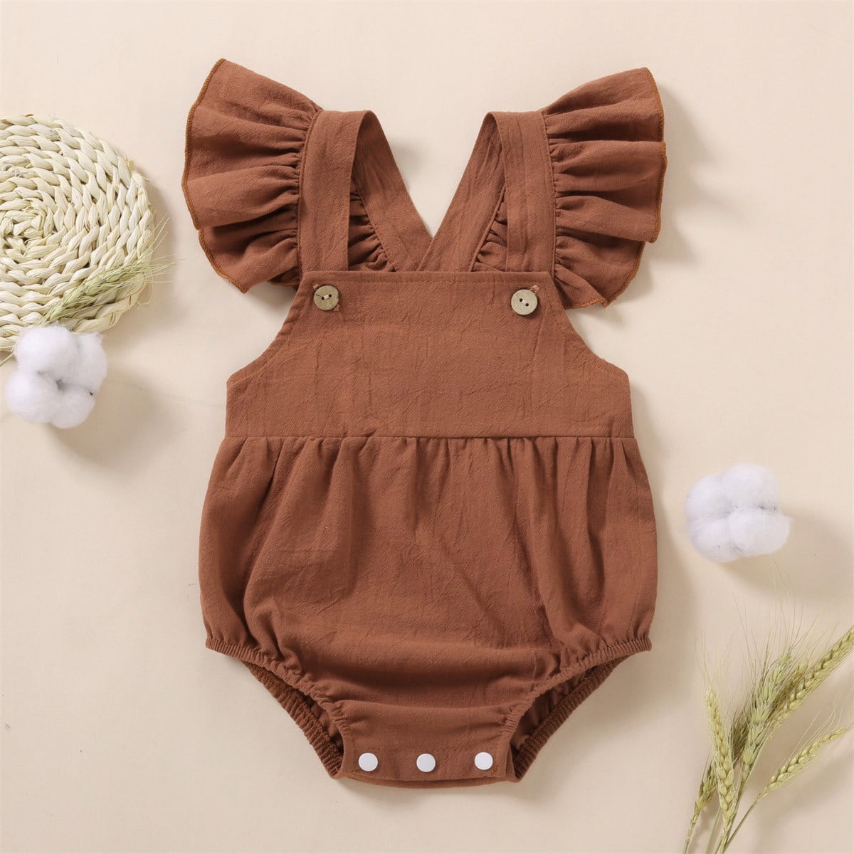 MEZZALL Baby Girls Solid Color Clothes Fly Sleeve Bodysuit