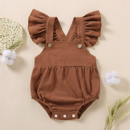 

Girls Bodysuits Baby Solid Clothes Fly Sleeve Suspender Romper