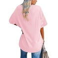 thumbnail image 2 of Camiseta holgada de manga corta para mujer, camiseta de manga corta con cuello redondo y hombros caídos de color puro para uso diario, Rosa M, 2 of 4