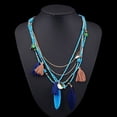 thumbnail image 3 of harmtty Women Boho Ethnic Style Feathers Tassels Beads Multi-layer Chain Necklace,Black, 3 of 8